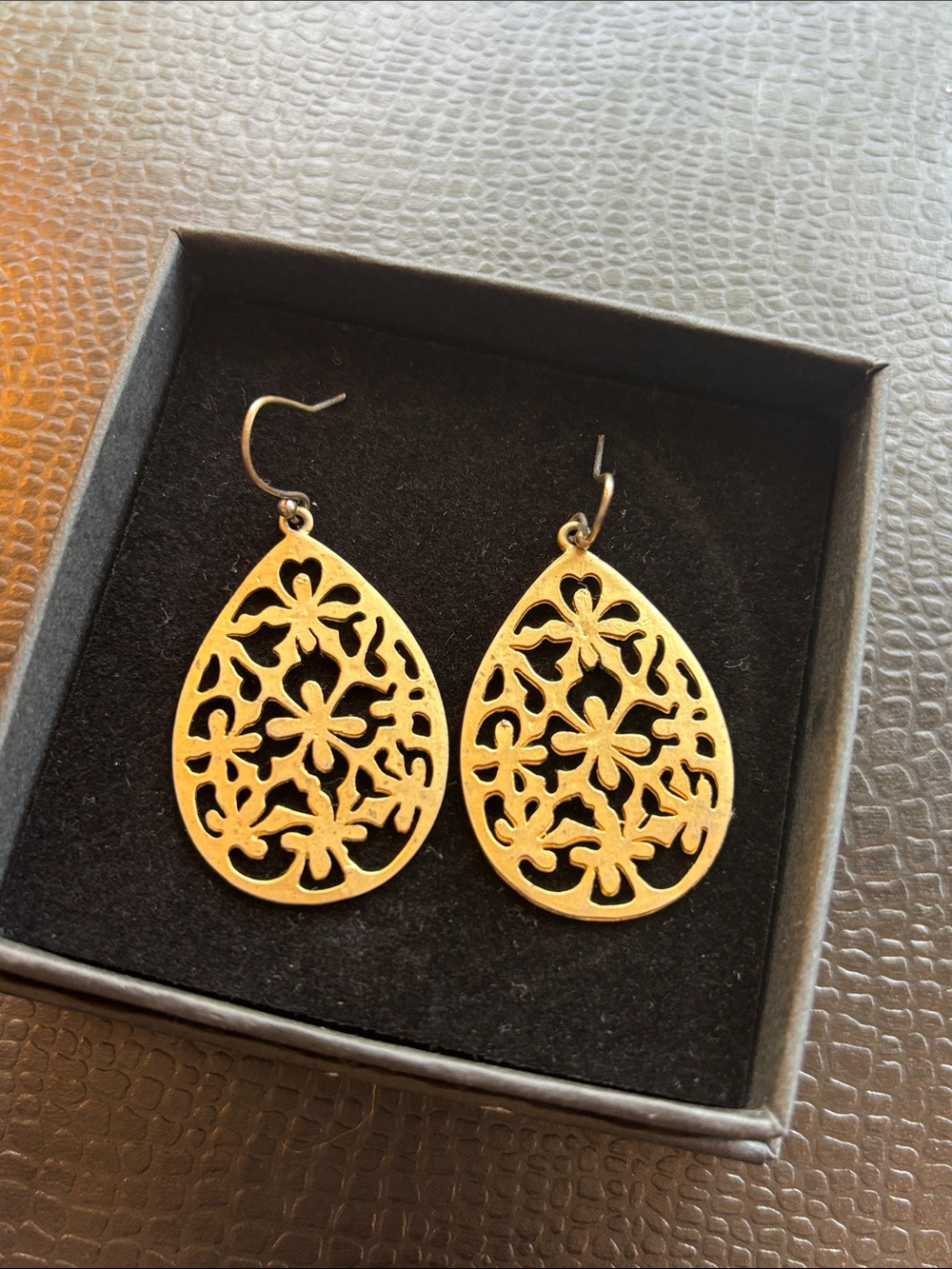Gold laser cut Teardrop Dangle Earrings - Women Jewelry